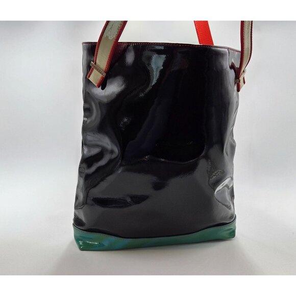 Rare Christian Louboutin CABAS Black Vinyl Tote With Green Red Accents & Tassels - Picture 6 of 13